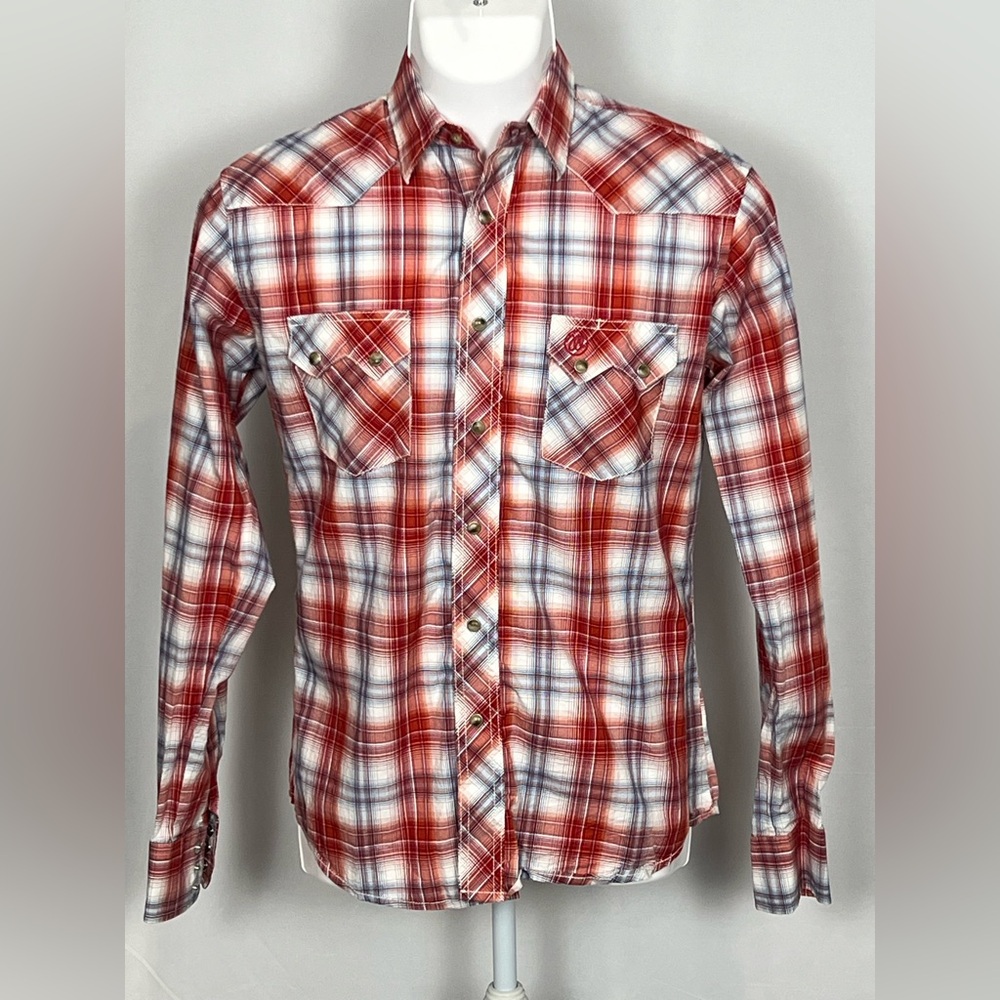 Wrangler Red and White Plaid Western Button-Down Shirt